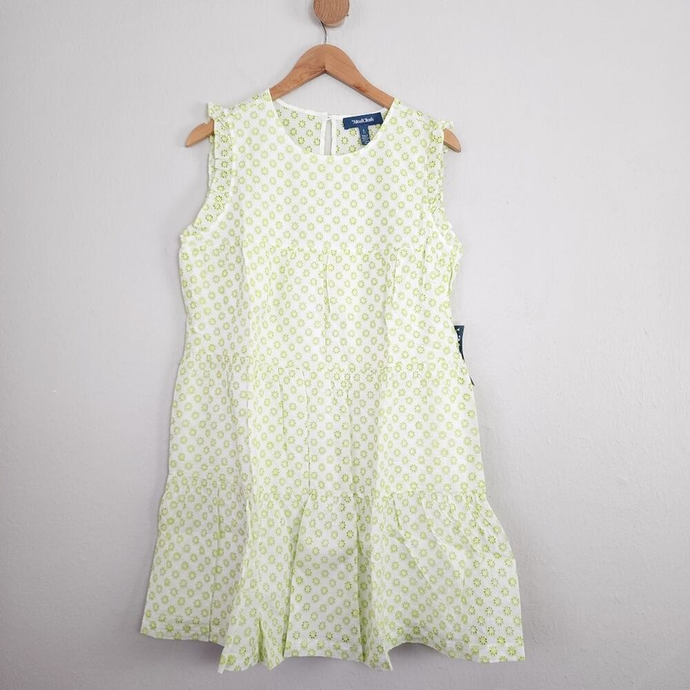 Modcloth NWT Day Tripping Floral Eyelet Mini Dress Green White Prairie Large